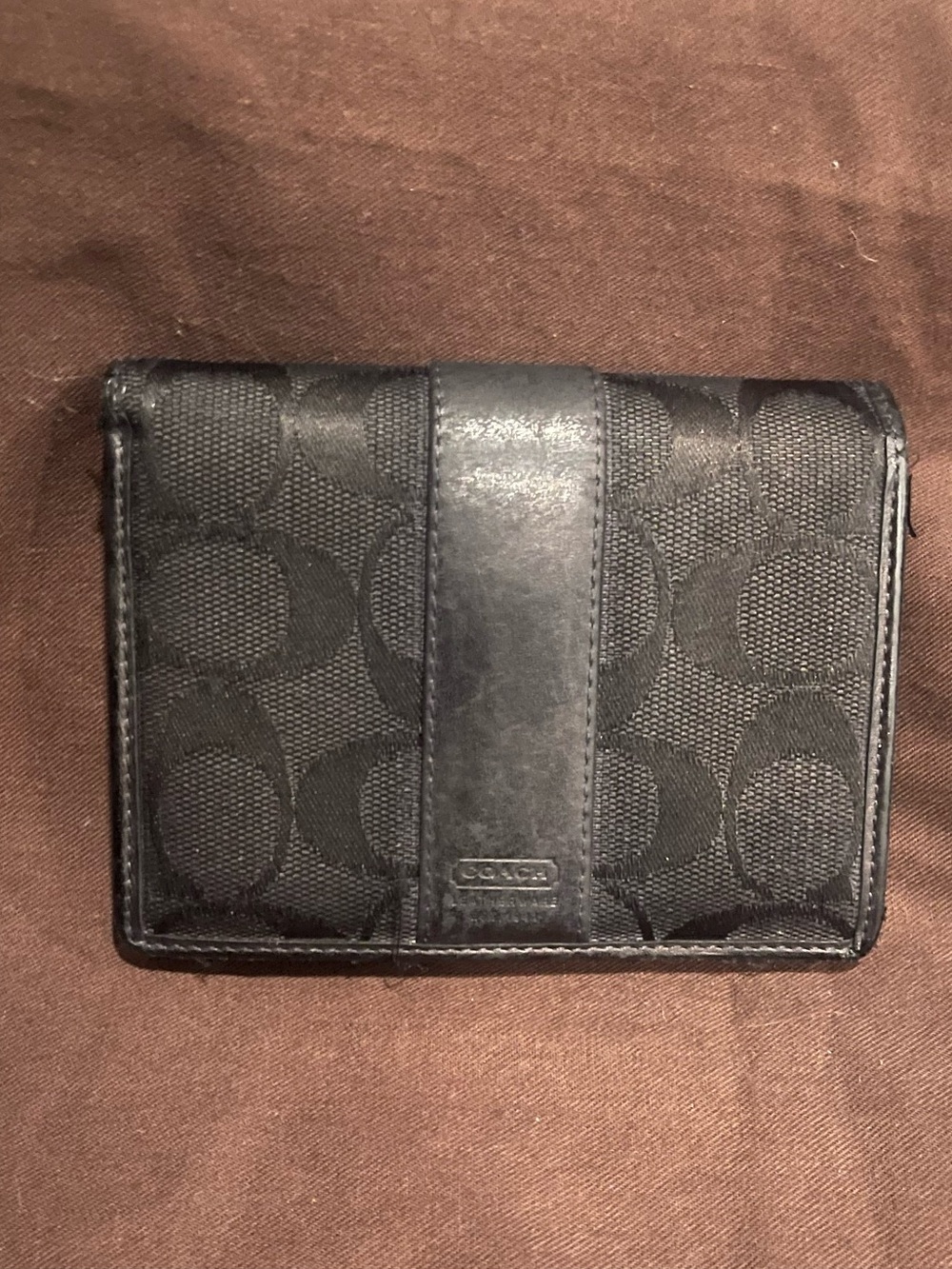 Coach Black Signature Canvas Wallet with Leather Trim